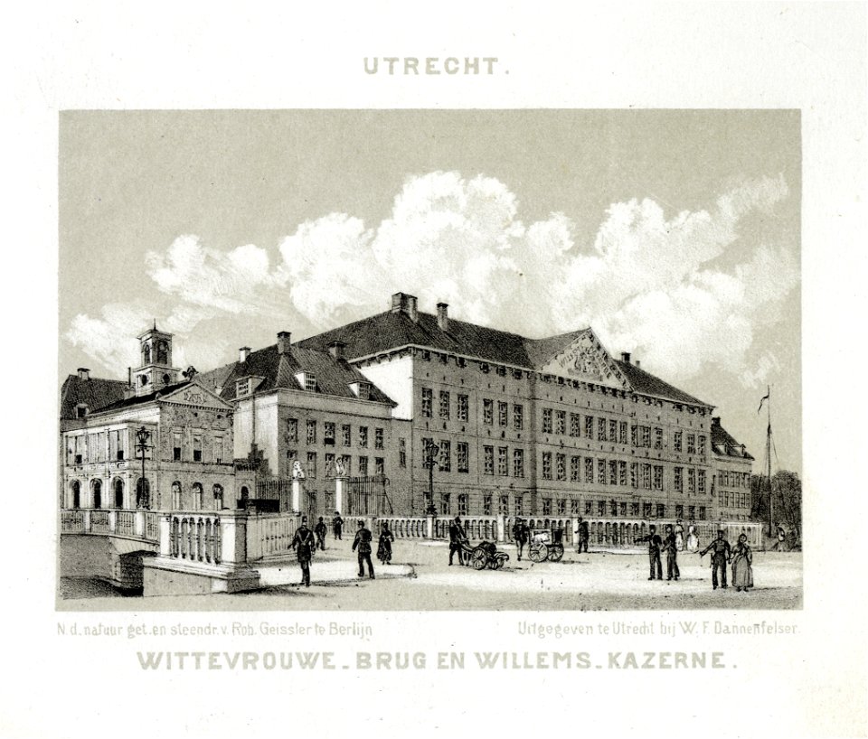 HUA-38259-Gezicht vanaf de Wittevrouwensingel te Utrecht op de Willemskazerne aan de Wittevrouwenkade uit het zuidoosten met links de Wittevrouwenbrug en het po