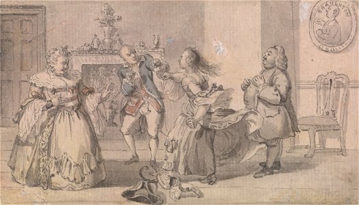 Hubert Gravelot - Matrimonial Fisticuffs, with a Portrait of the Pugilist John Broughton, in the background - Google Art Project