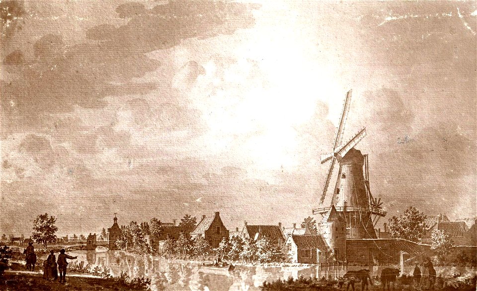 HUA-6357-Gezicht op IJsselstein met links de Benschopperpoort en rechts de molen de Windotter