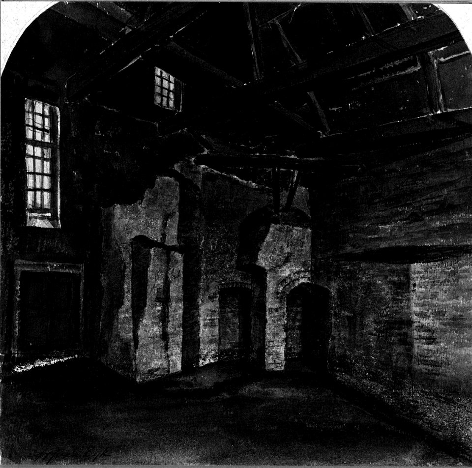 HUA-36837-Gezicht op een muur in de benedenverdieping van het noordwestelijke bastion van kasteel Vredenburg te Utrecht opgenomen in het gebouw van de gasfabrie