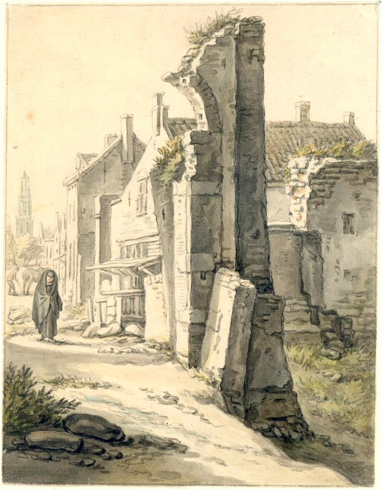 HUA-38647-Gezicht vanaf de weg langs de westelijke oever van de Vecht te Utrecht in de richting van de stad ter hoogte van de Knollenbrug links buiten beeld met