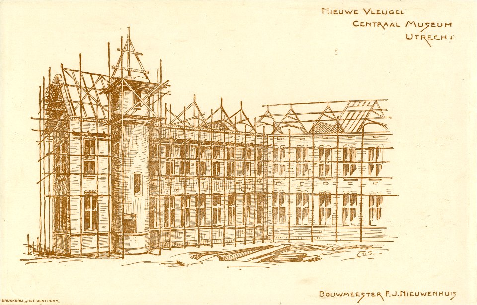 HUA-38091-Gezicht op het gebouw van het Centraal Museum Agnietenstraat 1 te Utrecht vanaf de binnenplaats tijdens de verbouwing