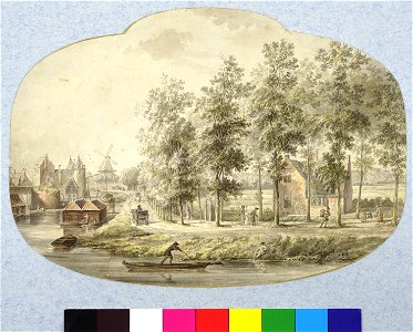 HUA-36752-Gezicht over de stadsbuitengracht te Utrecht vanaf het Begijnebolwerk op de singel en het gebied ten noorden van de stad uit het oosten met links de W