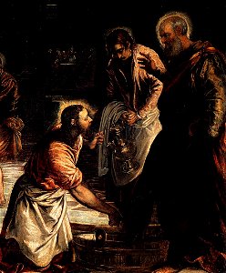 Jacopo Tintoretto - Christ Washing the Feet of His Disciples (detail) - WGA22428. Free illustration for personal and commercial use.