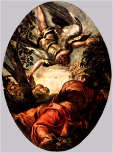 Jacopo Tintoretto - Elijah Fed by the Angel - WGA22548. Free illustration for personal and commercial use.