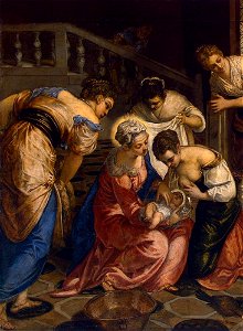 Jacopo Tintoretto - The Birth of John the Baptist (detail) - WGA22443