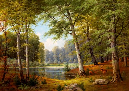 Jacobus Johannes van Poorten Rotwild am Waldteich