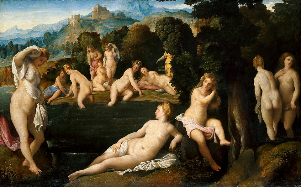 Jacopo Negretti, gen. Palma il Vecchio, , Kunsthistorisches Museum Wien, Gemäldegalerie - Badende Nymphen - GG 6803 - Kunsthistorisches Museum