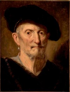 Jacques des Rousseaux - Borststuk van een man met baret, oorbel en halsketting - S 2704 - Museum De Lakenhal. Free illustration for personal and commercial use.