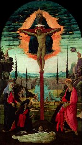Jacopo del Sellaio - Votive Altarpiece- the Trinity, the Virgin, St. John and Donors - Google Art Project