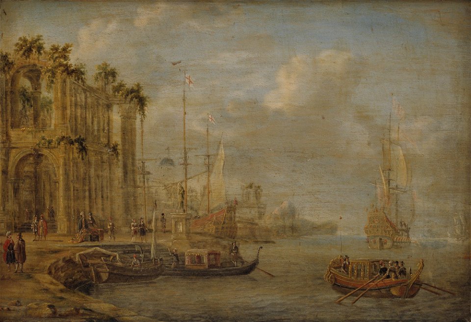 Jacobus Storck - Harbour Scene with Antique Ruins - KMS3054 - Statens Museum for Kunst