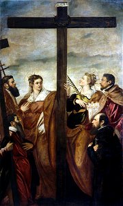 Jacopo Tintoretto - Sts Helen and Barbara Adoring the Cross - WGA22434. Free illustration for personal and commercial use.