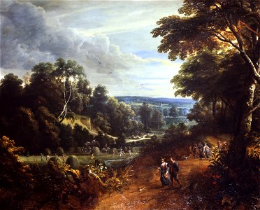 Jacques d'Arthois and David Teniers II - Wooded landscape with peasants and wayfarers