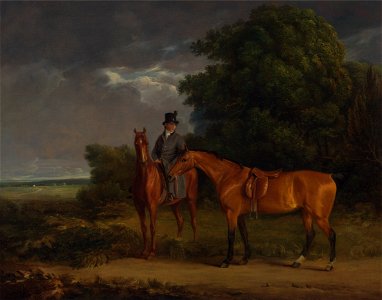 Jacques-Laurent Agasse - A Groom Mounted on a Chestnut Hunter, He Holds a Bay Hunter by the Reins - Google Art Project. Free illustration for personal and commercial use.