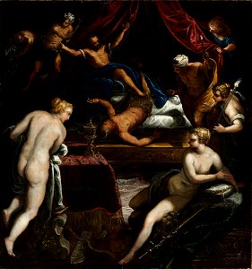 Jacopo Tintoretto - Hercules Expelling the Faun from Omphale's Bed - Google Art Project. Free illustration for personal and commercial use.