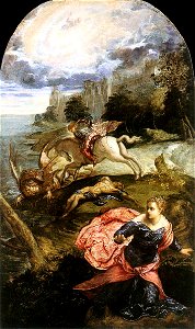 Jacopo Tintoretto - St George and the Dragon - WGA22451. Free illustration for personal and commercial use.