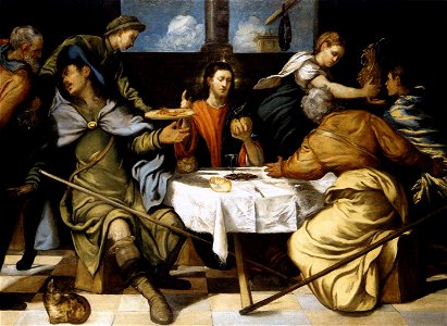 Jacopo Tintoretto - The Supper at Emmaus - WGA22423. Free illustration for personal and commercial use.