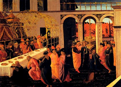 Jacopo del sellaio, banchetto di assuero, uffizi