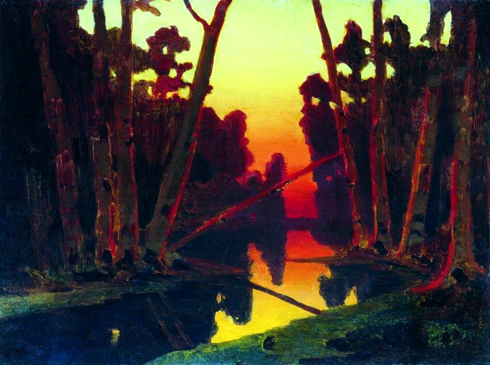 Kuindzhi Sunset in a forest unk