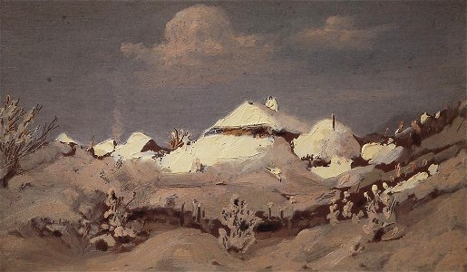 Kuindzhi Winter Light spots on the roofs of the huts 1890 1895. Free illustration for personal and commercial use.