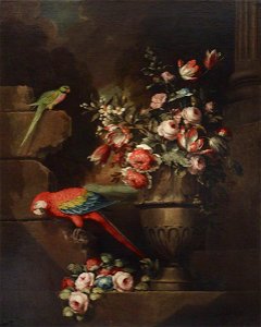 Jakob Bogdany (c.1660-1724) - Still Life with Flowers in an Urn and Two Parrots - 515449 - National Trust
