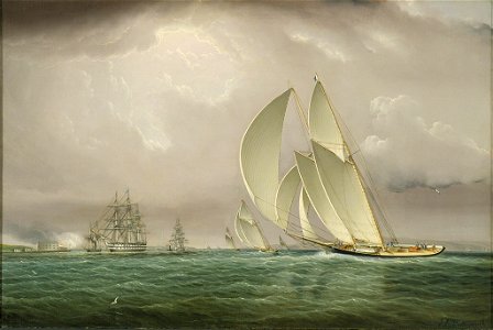 James Edward Buttersworth - Yachting Race in New York Harbor with Naval Salute at Castle William on Governor's Island - 38.067 - Rhode Island School of Design Museum