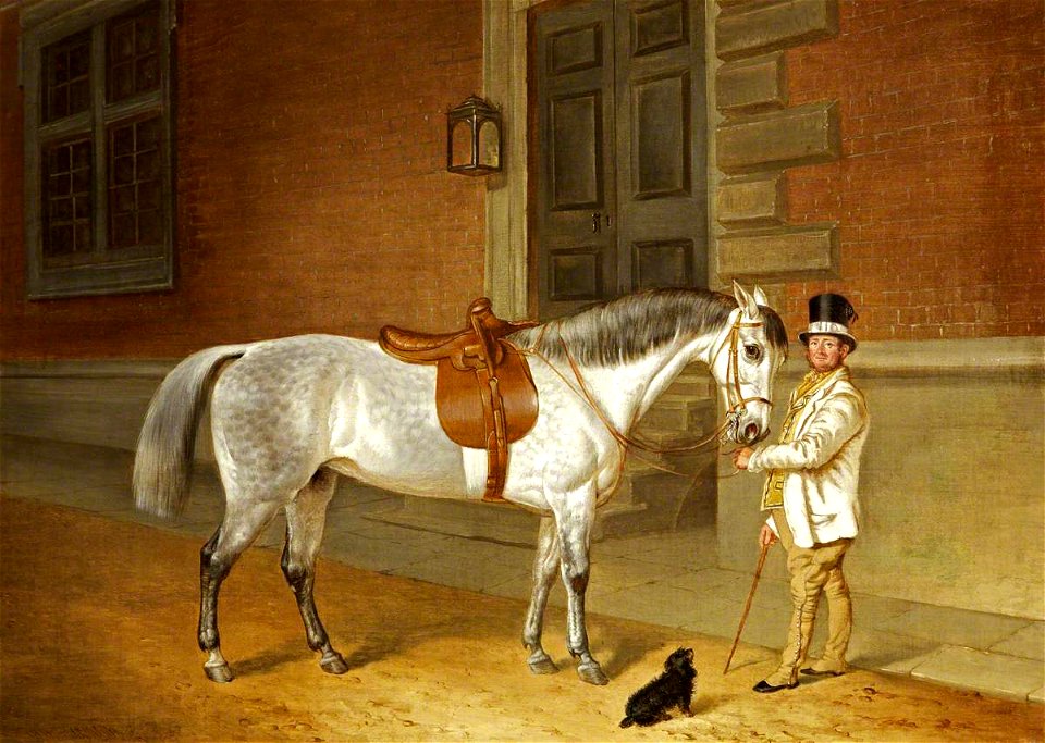James Flewitt Mullock (1818-1892) - Lady Rosamund's Dappled Grey Mare with Head Groom at Tredegar House, Monmouthshire - 1553705 - National Trust