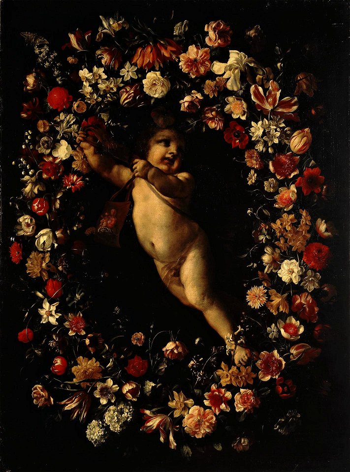 Jan Philip van Thielen - Angel Framed with a Wreath of Flowers