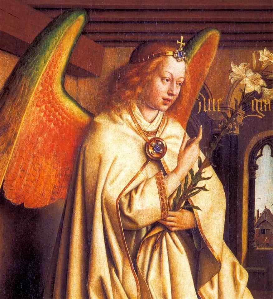Jan van Eyck - The Ghent Altarpiece - Angel of the Annunciation (detail) - WGA07669