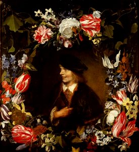 Jan van den Hecke (I) en Jan Lievens - Portret van een lachende jongeman in een bloemkrans - GG 412 - Kunsthistorisches Museum