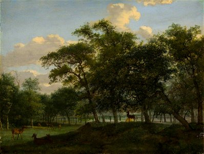 Jan van der Heyden (1637-1712) - Wooded Park Landscape with Deer - EU716 - National Galleries of Scotland. Free illustration for personal and commercial use.