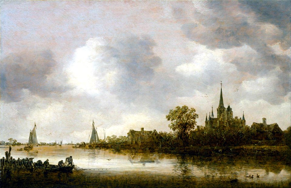 Jan van Goyen - River Landscape with a Church in the Distance - Google Art Project