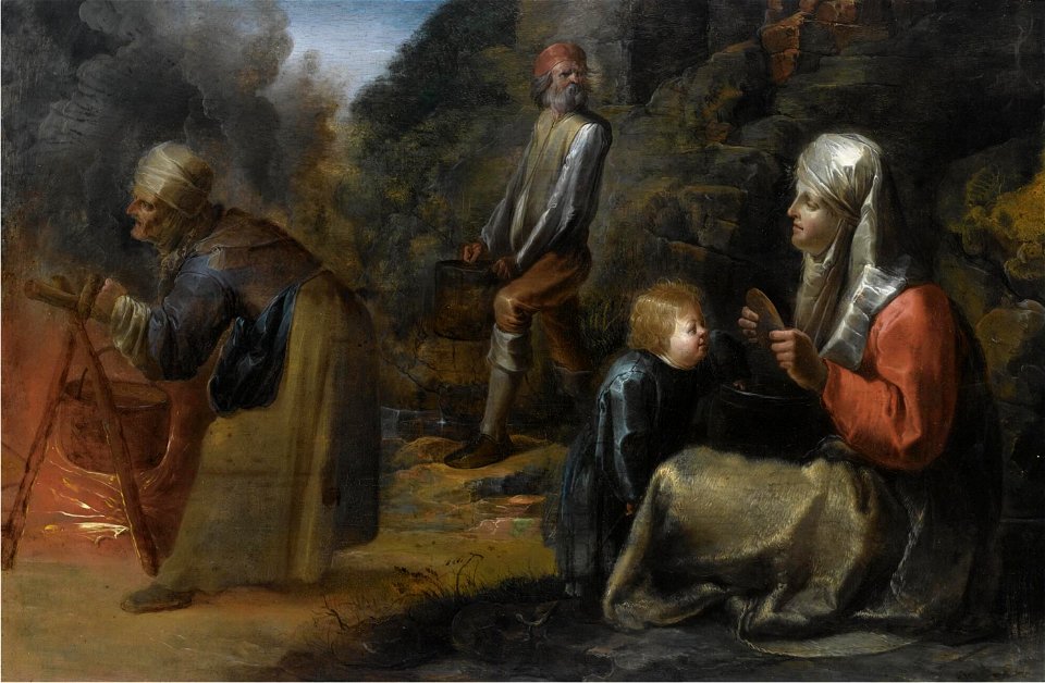 Jan van der Venne - Peasants preparing a meal in a landscape