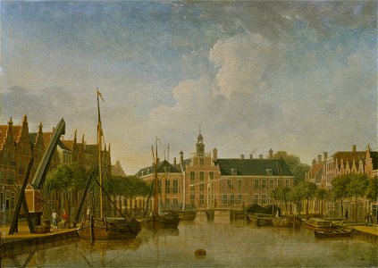 Jan ten Compe, De Bierkade en het Groenewegje gezien naar het Spui, ca. 1750