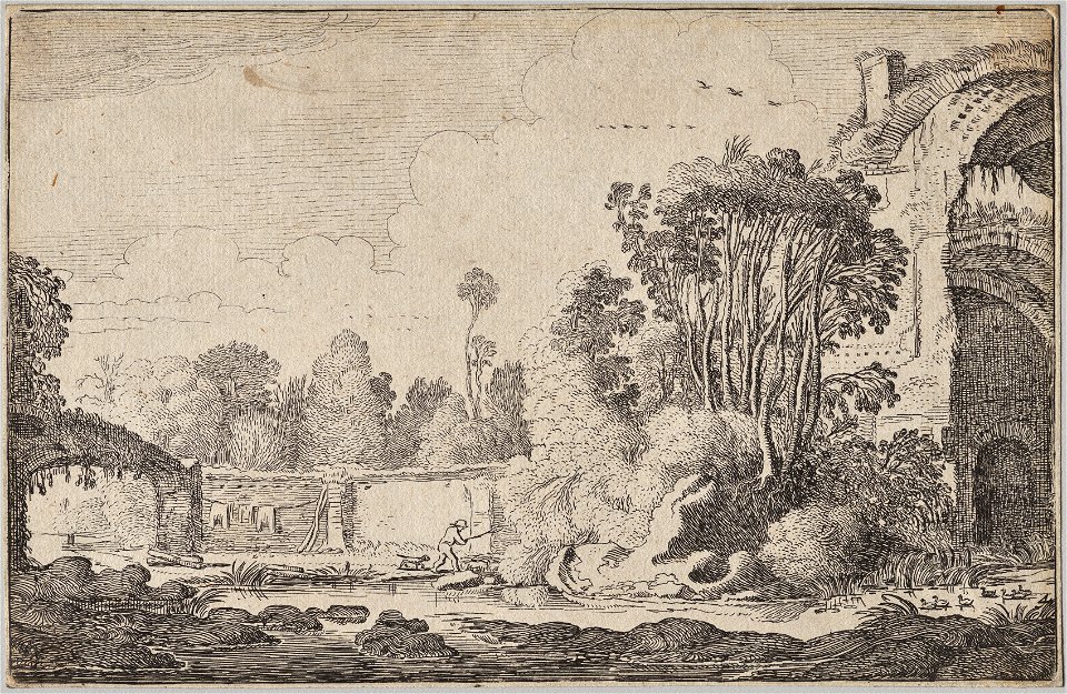 Jan van de Velde (Dutch, 1620-1662) - Landscapes, Roman Ruins in Wooded Surroundings - 1996.320 - Cleveland Museum of Art