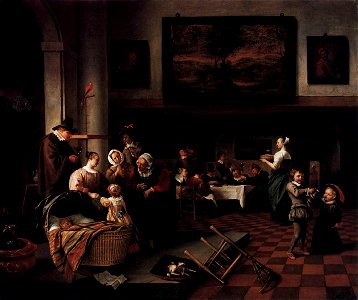 Jan Steen - Baptism (So de oude songen, so pypen de jongen) - WGA21738. Free illustration for personal and commercial use.