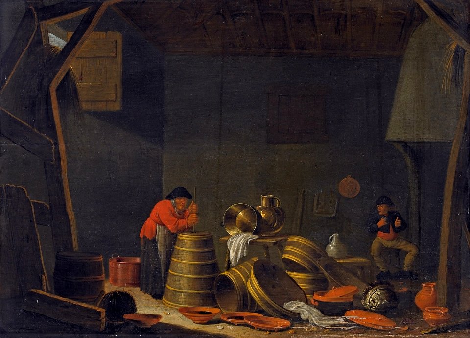 Jan Spanjaert Bauernhaus mit butternder Bäuerin