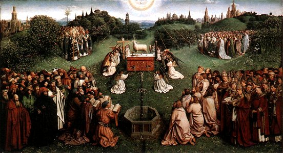 Jan van Eyck The Ghent Altarpiece - Adoration of the Lamb. Free illustration for personal and commercial use.