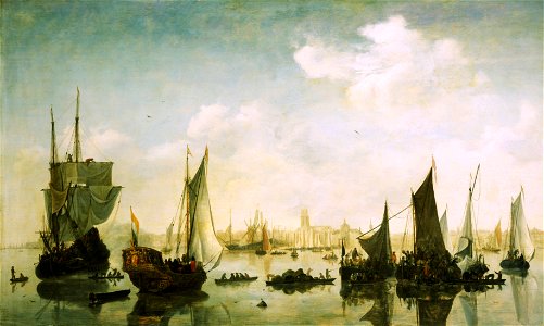 Jan van de Cappelle (follower of) - A view of the river Maas before Rotterdam. Free illustration for personal and commercial use.