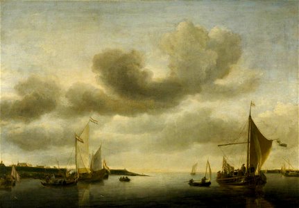 Jan van de Cappelle (1626-1679) - A River Estuary, with Shipping - 446716 - National Trust. Free illustration for personal and commercial use.