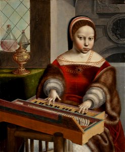 Jan van Hemessen - Young Woman Playing a Clavichord. Free illustration for personal and commercial use.