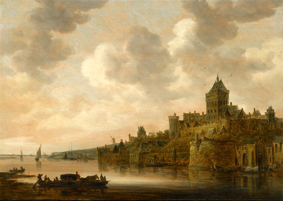 Jan van Goyen - Rivierlandschap met gezicht op het Valkhof te Nijmegen 355L15042 85SYW