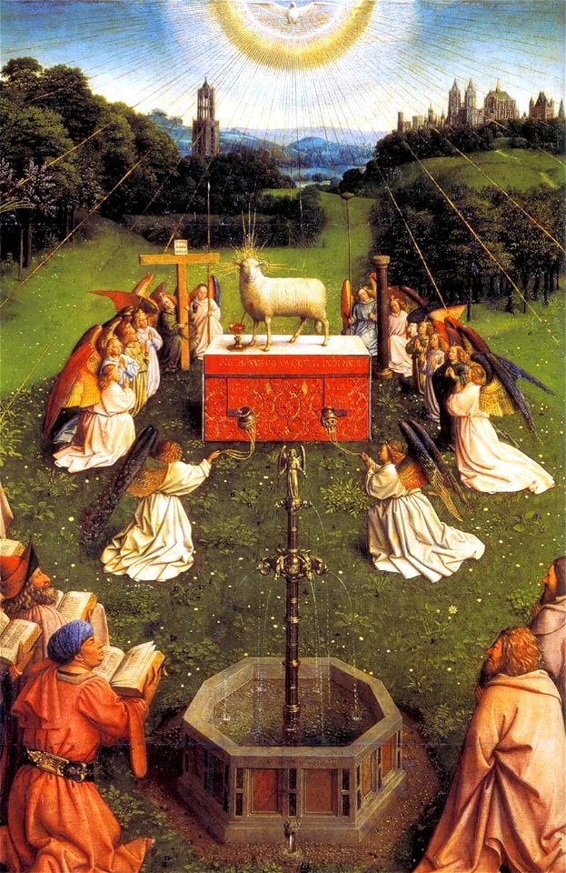 Jan van Eyck - The Ghent Altarpiece - Adoration of the Lamb (detail) - WGA07658. Free illustration for personal and commercial use.