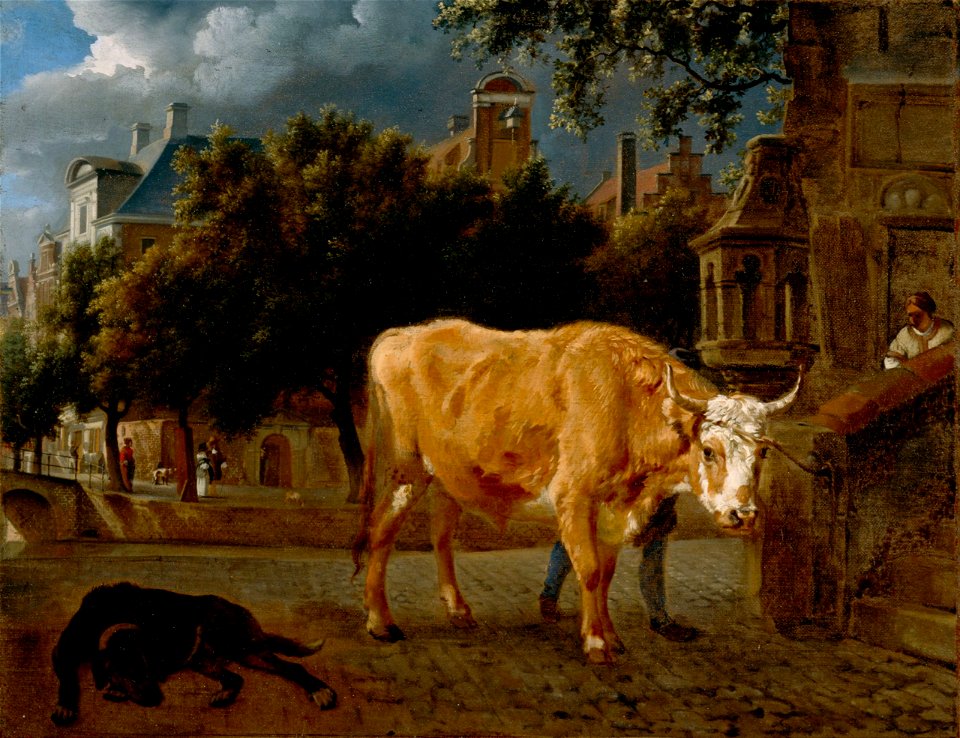 Jan van der Heyden and Adriaen van de Velde - Bull in a city street