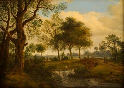 Jan van der Heyden - A Pond with bathing Children 0414