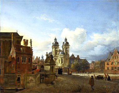 Jan van der Heyden and Adriaen van de Velde - View of Düsseldorf with the church of St. Andrew in the centre
