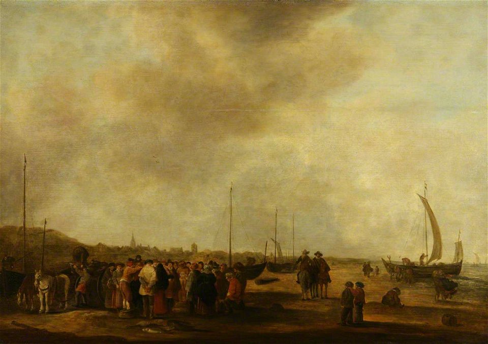 Jan van Goyen (1596-1656) (style of) - Large Group of Figures on the Beach - 618106 - National Trust