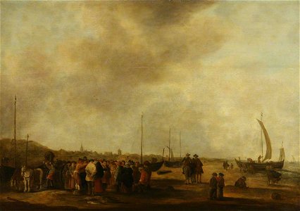 Jan van Goyen (1596-1656) (style of) - Large Group of Figures on the Beach - 618106 - National Trust