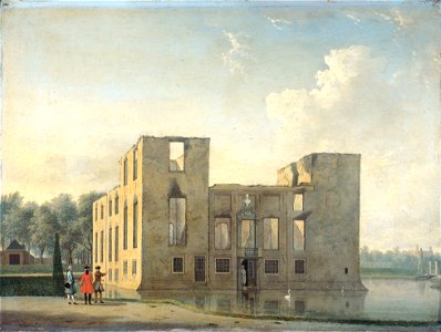 Jan ten Compe Het slot Berckenrode te Heemstede na de brand van 4-5 mei 1747 achteraanzicht