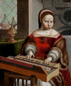 Jan van Hemessen - Young Woman Playing a ClavichordFXD. Free illustration for personal and commercial use.